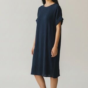 Elizabeth Suzann dark navy blue Lagenlook linen artist dress handmade U.S. d2002